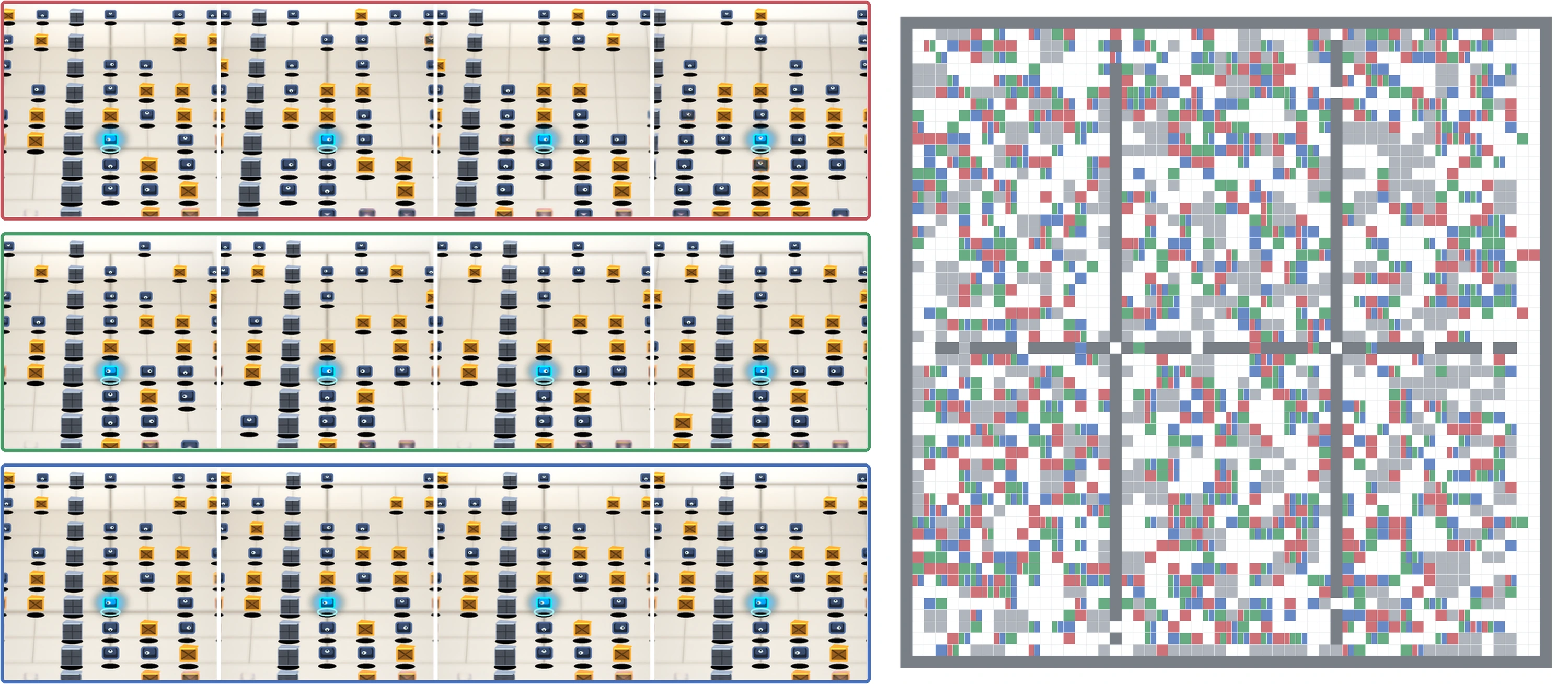 Three Crate Pusher futures and a spatial comparison of their crate positions